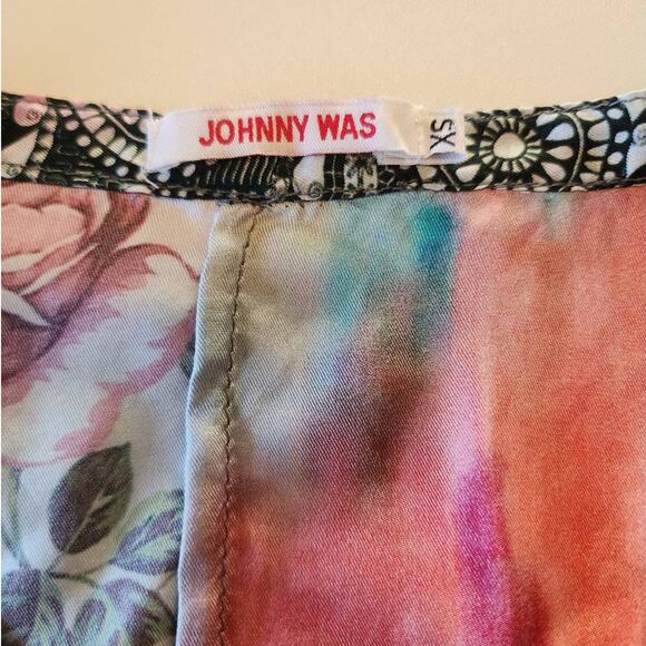 Johnny Was Multicolored Buttoned Silk Tunic size XS Oversized Patchwork Design - Picture 4 of 10